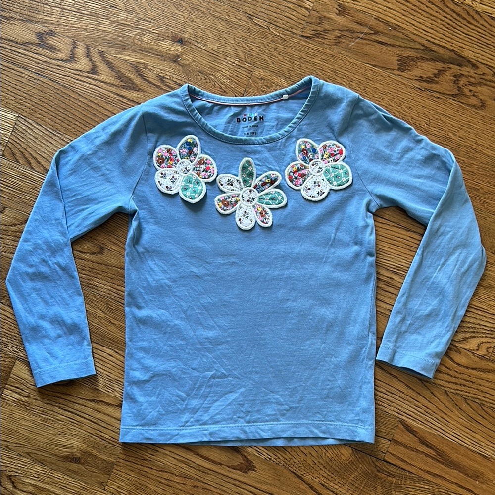 Mini Boden Floral Appliqué Shirt
